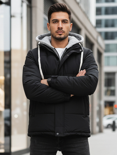 Kurtka męska zimowa pikowana z kapturem czarna Dstreet TX5104