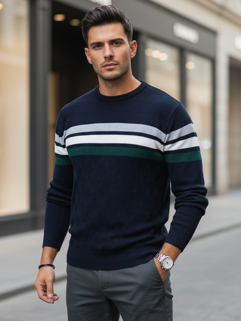 Sweter męski w paski granatowy Dstreet WX2334