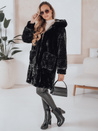 Płaszcz damski futerkowy MISSFLUFF czarny Dstreet TY4982
