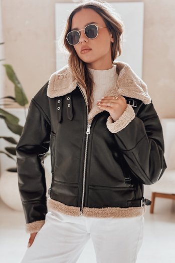 Kurtka skórzana damska z kożuchem SHEREB czarna Dstreet TY4756