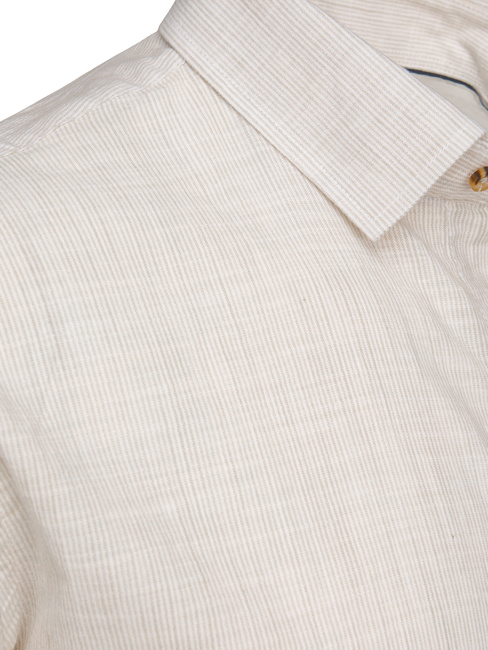 Koszula męska w drobny prążek z długim rękawem beżowa Dstreet DX2655