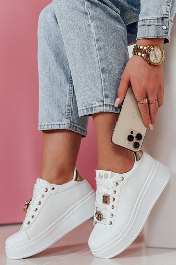 Sneakersy damskie na platformie SOLICIA złote Dstreet ZY0872