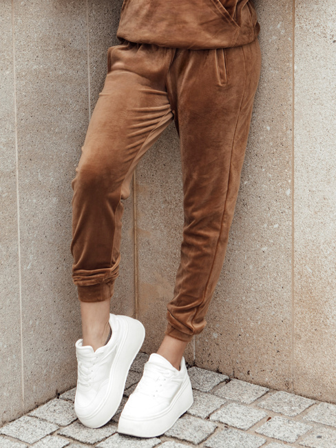 Spodnie damskie dresowe welurowe brązowe Dstreet UY3838