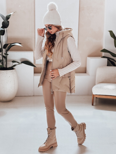 Kamizelka damska pikowana z kapturem kamelowa Dstreet TY5107