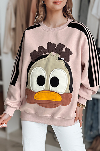 Bluza damska oversize z naszywkami CUTE MAKEX różowa Dstreet BY1493