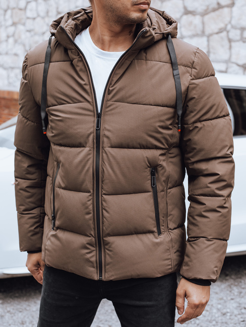 Kurtka męska zimowa pikowana z kapturem brązowa Dstreet TX5064