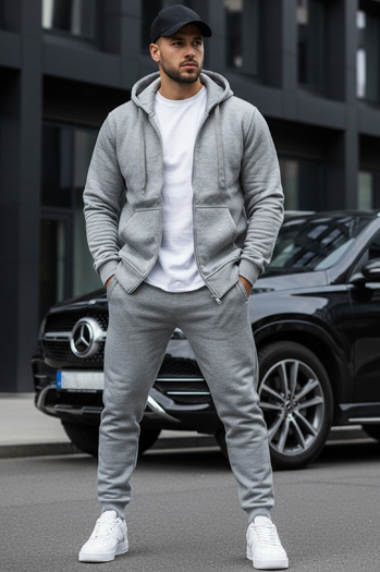 Bluza męska z kapturem rozpinana szara BX2412