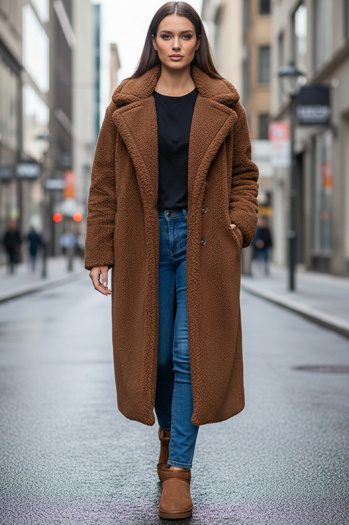 Płaszcz zimowy damski teddy futrzany długi kamelowy Dstreet NY0759z