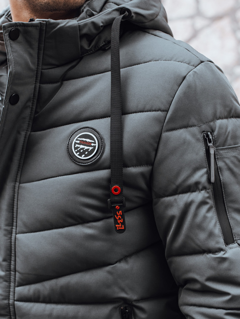 Kurtka męska zimowa pikowana z kapturem grafitowa Dstreet TX5057