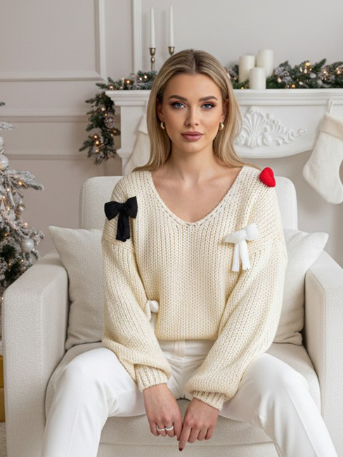 Sweter damski one size PUREBOW beżowy Dstreet MY2363z