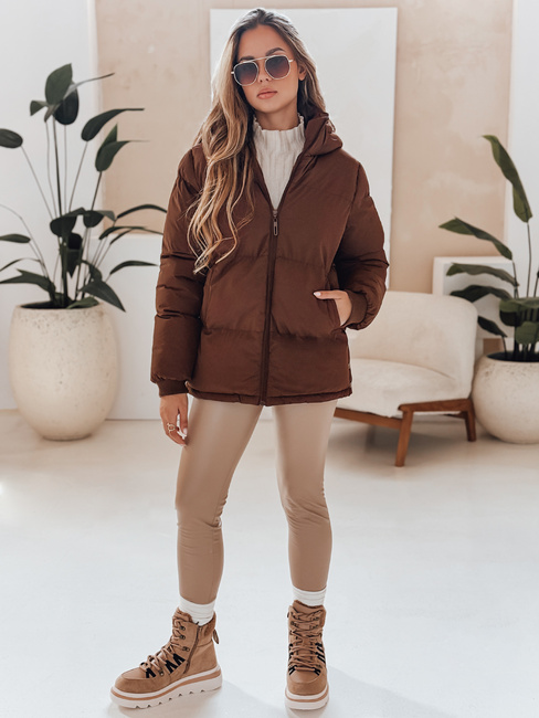 Kurtka damska MISSFROST pikowana z kapturem brązowa Dstreet TY4959
