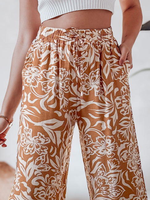 Spodnie damskie materiałowe wide leg TROPICAL SUN kamelowe Dstreet UY2633