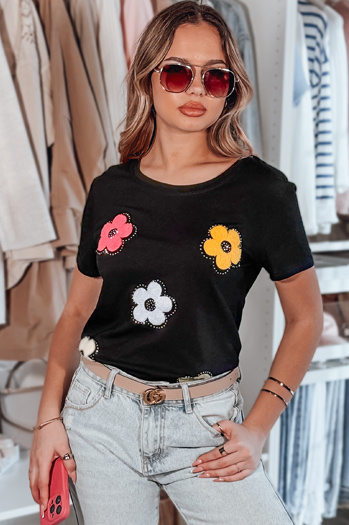 T-shirt damski w kwiaty DAISYLA czarny Dstreet RY2744