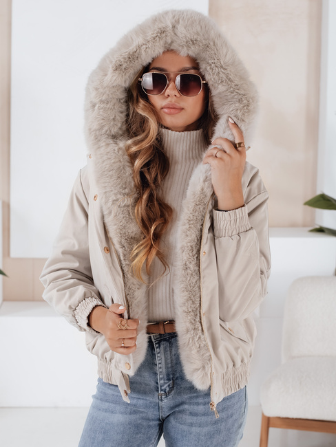 Kurtka damska zimowa VESSADA krótka z futerkiem jasnobeżowa Dstreet TY5062