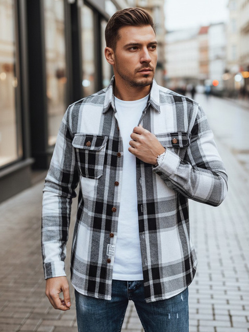 Koszula męska flanelowa w kratę czarno-biała Dstreet DX2673