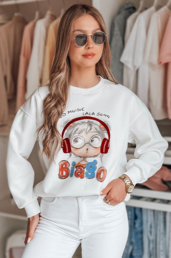 Bluza damska oversize z nadrukiem LALA VIBE biała Dstreet BY1504