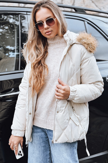 Kurtka damska zimowa pikowana z kapturem biała Dstreet TY5236