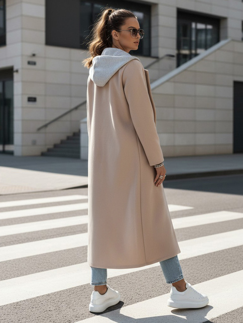 Płaszcz damski oversize MODVENTURE z kapturem beżowy Dstreet NY0721