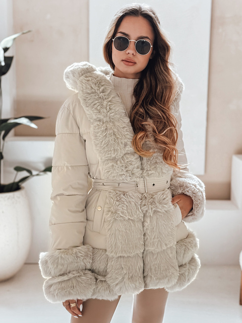 Kurtka damska zimowa CITYGLANCE z futerkiem jasnobeżowa Dstreet TY5047
