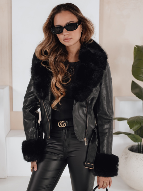 Kurtka skórzana damska z futerkiem czarna Dstreet TY5212