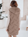 Kamizelka damska długa pikowana z kapturem kamelowa Dstreet TY5098