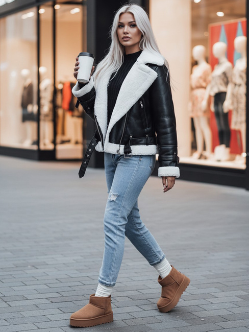 Kurtka zimowa damska skórzana BELLCIAO czarno-beżowa Dstreet TY4685z