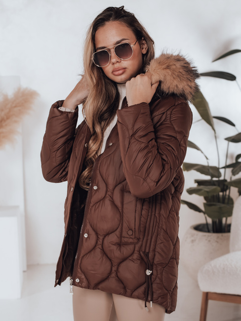 Kurtka zimowa damska LUMORE pikowana z kapturem brązowa Dstreet TY5013