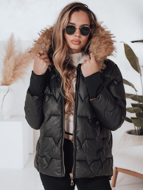 Kurtka damska zimowa SNOWMISS pikowana czarna z kapturem Dstreet TY4999