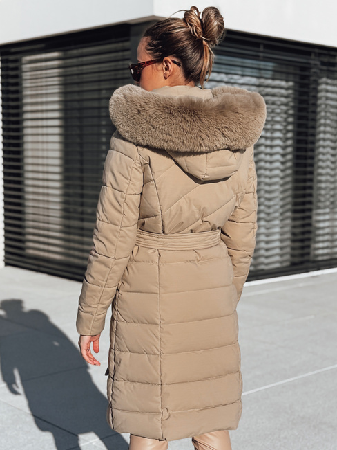 Kurtka damska zimowa długa z futerkiem jasnobeżowa Dstreet TY5463