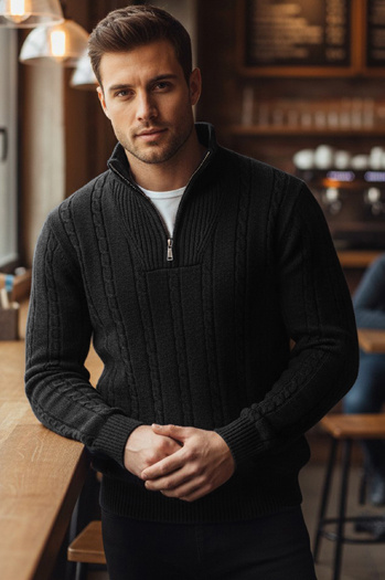 Sweter męski ze stójką czarny Dstreet WX2328