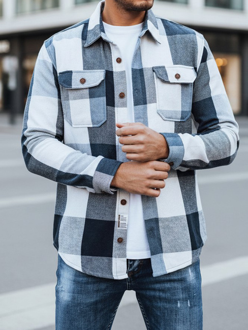 Koszula męska flanelowa w kratę niebieska Dstreet DX2676