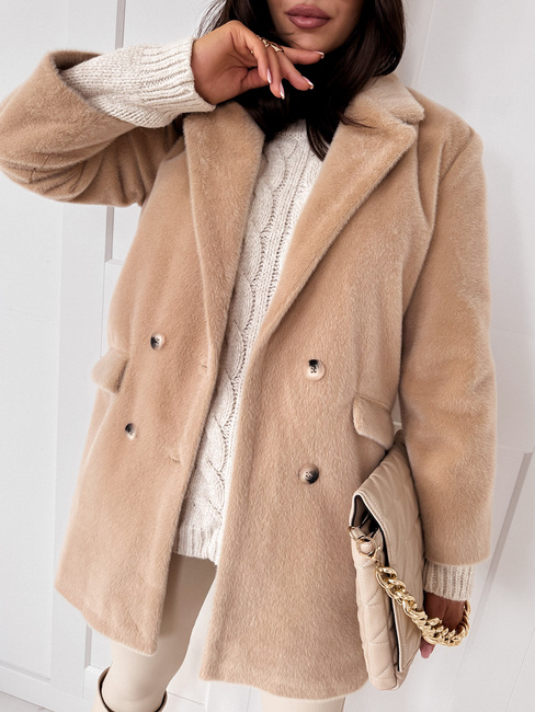 Płaszcz damski alpaka SERENITY jasnobeżowy Dstreet TY3886