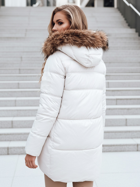 Kurtka damska zimowa pikowana z kapturem jasnobeżowa Dstreet TY5507