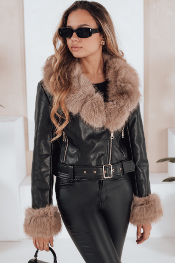 Kurtka skórzana damska z futerkiem czarna Dstreet TY5213