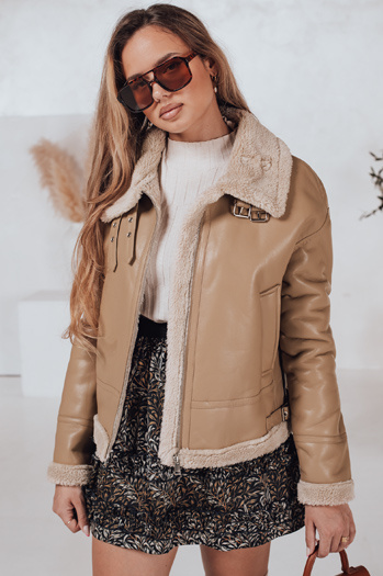 Kurtka skórzana damska z kożuchem SHEREB khaki Dstreet TY4757