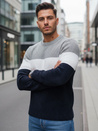 Sweter męski z okrągłym dekoltem szaro-granatowy Dstreet WX2320