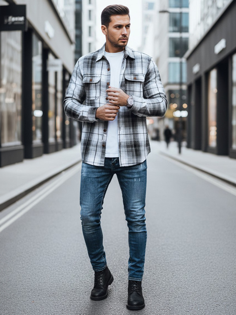 Koszula męska flanelowa w kratę czarno-biała Dstreet DX2677