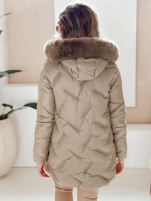 Kurtka damska zimowa LOVEINSIDE pikowana z futerkiem kamelowa Dstreet TY5051