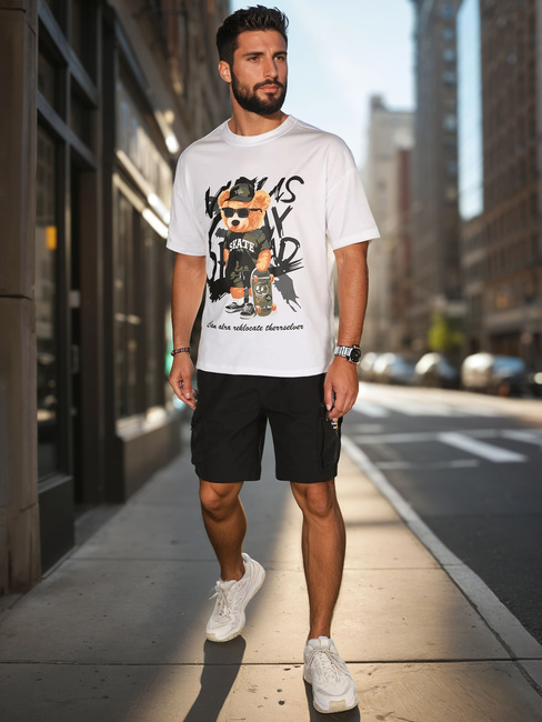 T-shirt męski z nadrukiem biały Dstreet RX5647