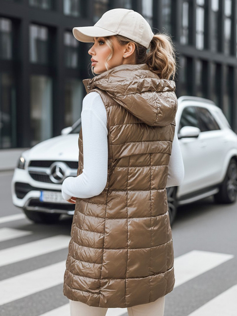 Kamizelka damska pikowana z kapturem złota Dstreet TY5258