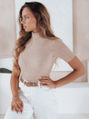 Damski sweter prążkowany z krótkim rękawem GIRLGLORY beżowy Dstreet MY2553