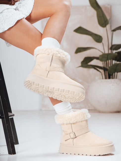 Śniegowce damskie zamszowe z futerkiem beżowe Dstreet ZY1252