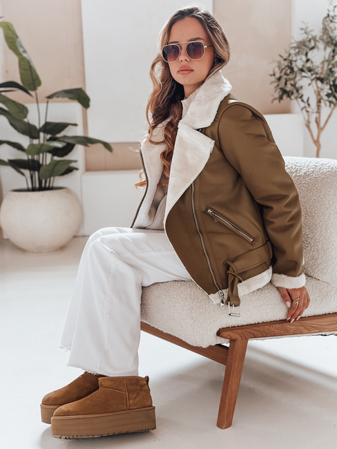 Kurtka damska skórzana z kożuszkiem NORFDIMA kamelowa Dstreet TY4738