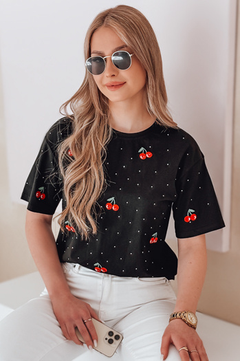 T-shirt damski w wiśnie FRUTTIKA czarny Dstreet RY2891