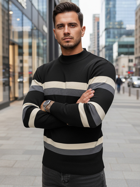 Sweter męski półgolf w paski czarny Dstreet WX2127