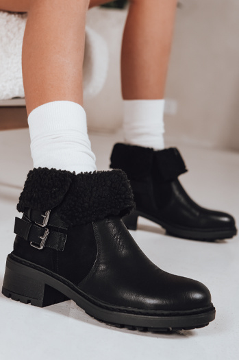 Botki damskie z kożuszkiem czarne Dstreet ZY1250