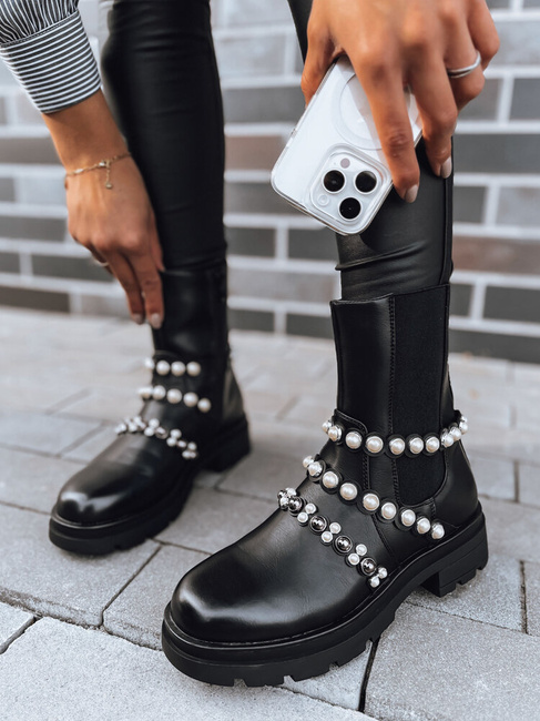 Botki damskie z perłami CALLA czarne Dstreet ZY0396