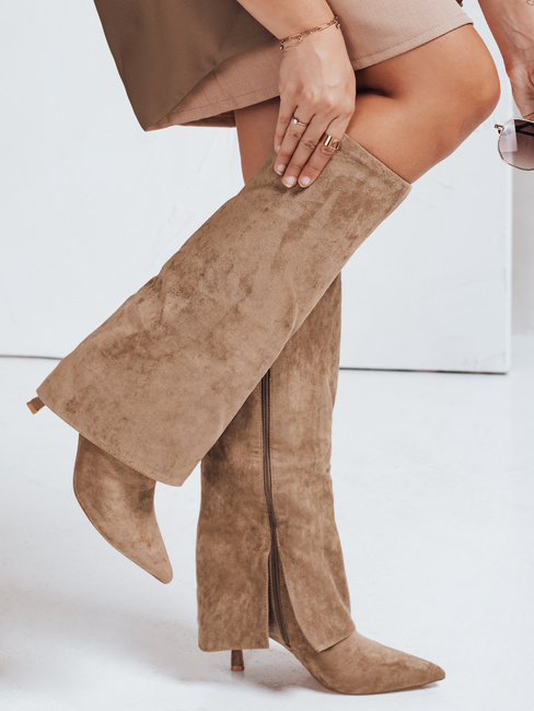 Kozaki damskie zamszowe z szeroką cholewką khaki Dstreet ZY1099