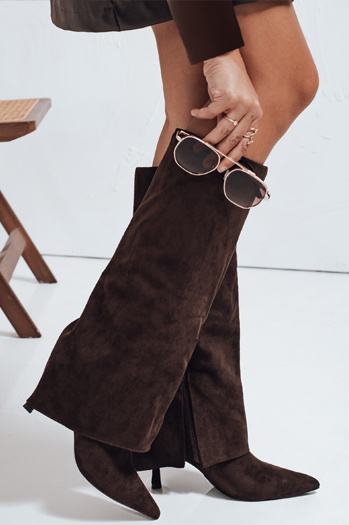 Kozaki damskie zamszowe z szeroką cholewką brązowe Dstreet ZY1043