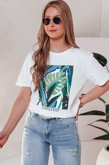 T-shirt damski z nadrukiem MUYUMBA biały Dstreet RY2620